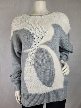 Vintage 80s Lady Lily Abstract Design Grey & White Sweater Angora Women's Sz M/L